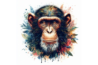 Monkey T-shirt graphics, monkey chimpanzee illustration with splas