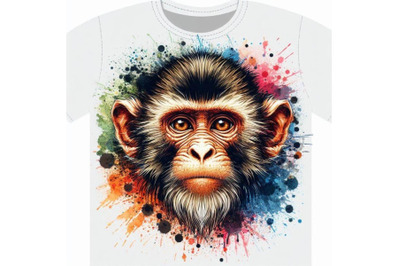 Monkey T-shirt graphics. monkey illustration with splash watercolor