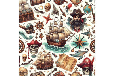 Pirate map seamless pattern. nautical design elements