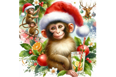 New Year Monkey illustration. New year and Christmas background