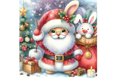 New year Santa Claus bunny and Christmas background