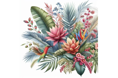 Tropical leaves and flowers background