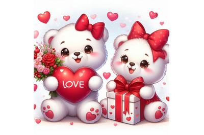 Valentine day. Cute White bear and red heart