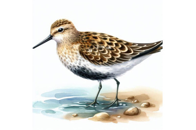 Sandpiper water bird watercolor illustration