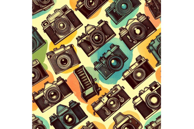 Vintage photo camera watercolor seamless pattern