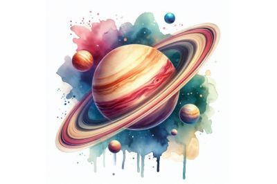 Saturn. Saturn watercolor background