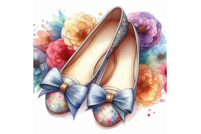 Watercolor bow flat shoes painting