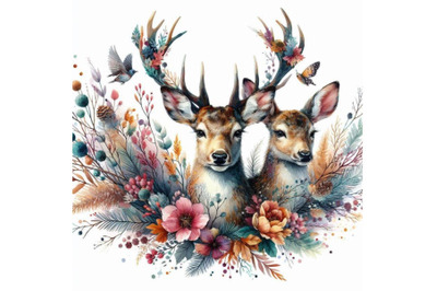 Watercolor deer graphic illustration