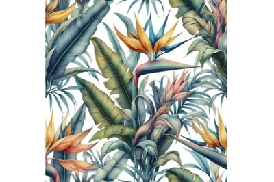 Seamless watercolor pattern of paradise garden plant