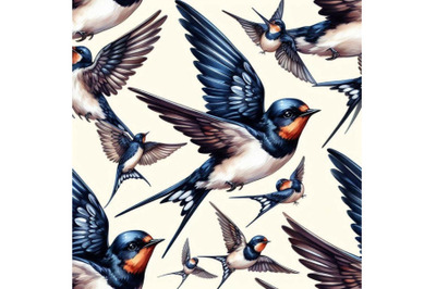 Swallow. Swallow seamless pattern watercolor