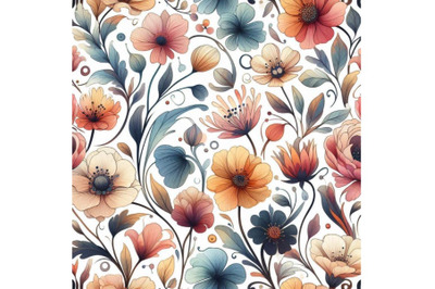 Watercolor flowers seamless pattern