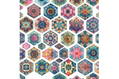 Watercolor hexagon seamless pattern