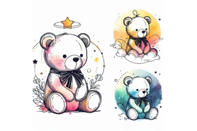 Cute teddy bear watercolor illustration