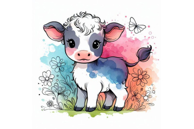 Cute little calf JPEG, PNG. funny cow watercolor illu