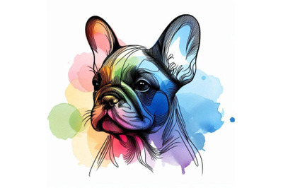 Watercolor puppy dog illustration. French Bulldog b