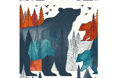 Forest seamless pattern. Wildlife pattern. Grizzly Be