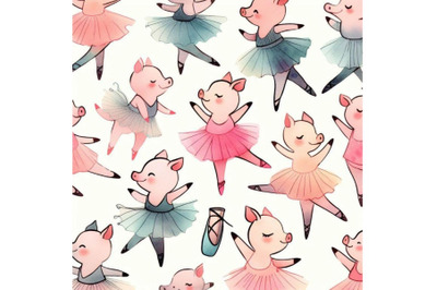 Cute pig seamless pattern. watercolor ballet backg