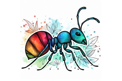 Cartoon insect ant watercolor illustration