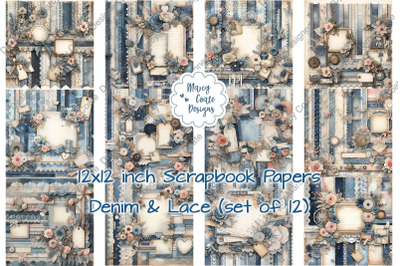 Denim &amp; Lace 12x12 Scrapbook Papers