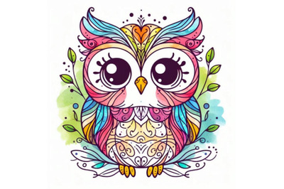 Cute Owl. Watercolor Owl. Owl Tee Shirt illustration