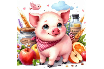 Cute pig. cartoon watercolor animal