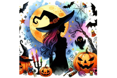 Girl witch Halloween holiday. Halloween festival wat