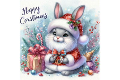 New Year Santa Bunny. background congratula