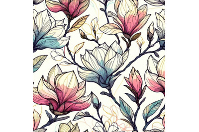 Magnolia blossom. seamless pattern with spring flo