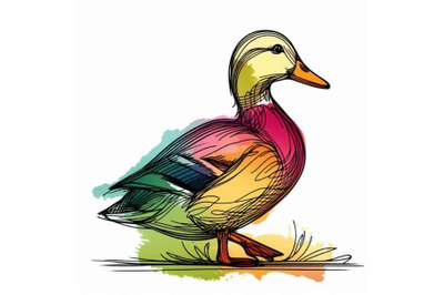 Cute duck. domestic farm bird watercolor illustratio