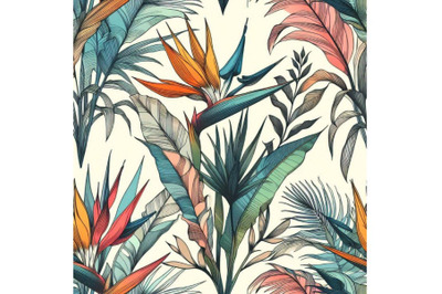 Seamless watercolor pattern of paradise garden pl