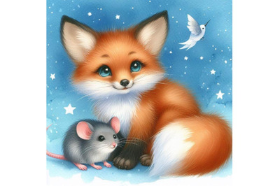 Little  lovely fox with mouse