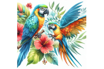 Parrot bird hand drawn watercolor illustratio