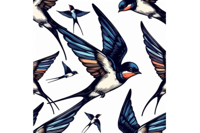 Swallow. Swallow seamless pattern watercolor