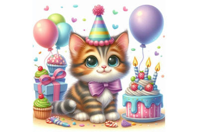 Funny kitten. decor for kid Birthday background for holida