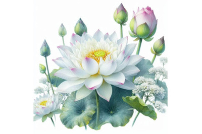 White lotus watercolor botanical illustration