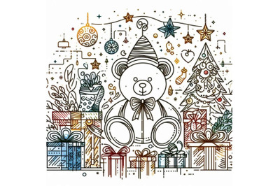 Teddy bear and Christmas gifts. New year and Chri