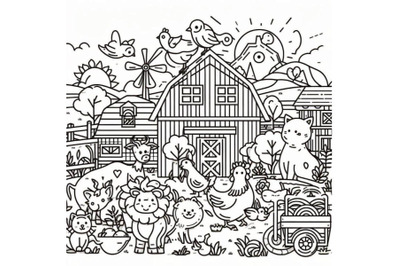 Coloring book, Cartoon farm animals