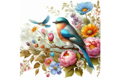 Bird and Garden flowers background