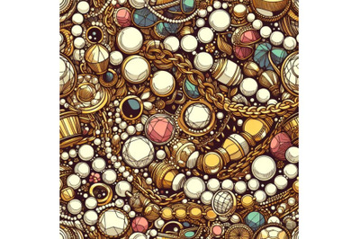 Gold chains and pearl garlands seamless pattern. j