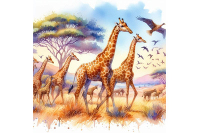 Giraffe. wild animals watercolor illustration