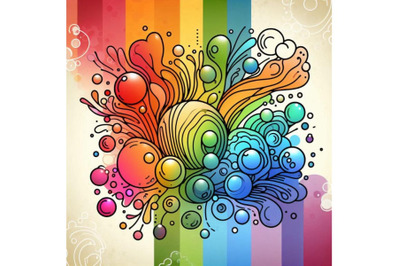 Colorful watercolor bubbles on rainbow backgroun