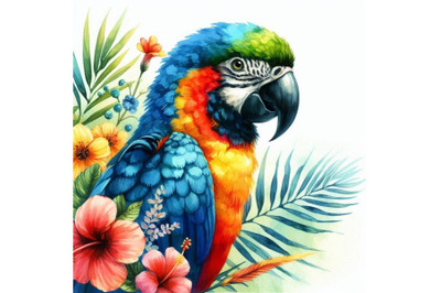 Parrot. Watercolor Parrot illustration. Tropical bird waterco