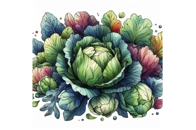 Organic vegetable cabbage. watercolor illustration