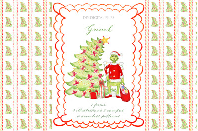 Grinch Christmas Watercolor Clipart