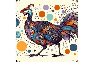 Guinea fowl. wild bird watercolor seamless pattern