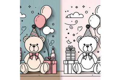 Cute toy teddy bear and Birthday card background