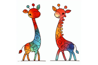 Funny giraffe watercolor hand drawn illustration