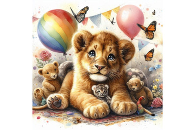 Watercolor Lion cub illustration