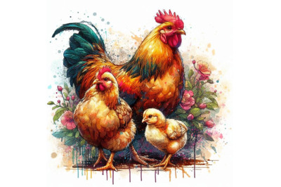 Chicken hen and chickens T-shirt graphics, chicken family