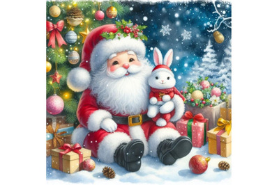 Santa Claus bunny and Christmas background